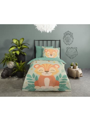Microvezel beddengoedset "Thijn" turquoise/oranje