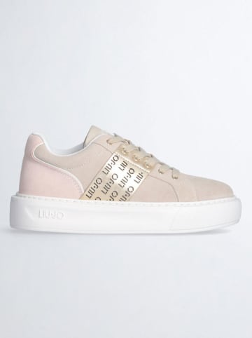 Leder-Sneakers in Beige/ Rosa/ Gold