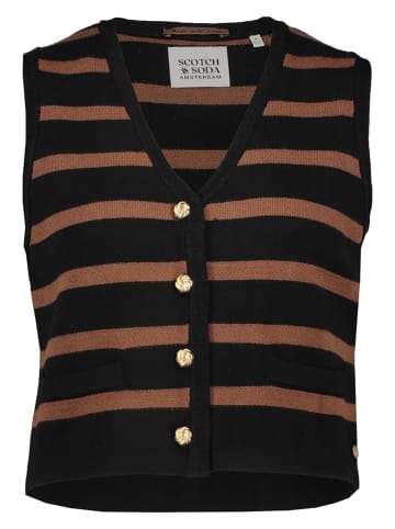 Gebreide bodywarmer zwart/lichtbruin