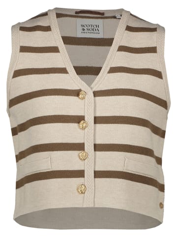 Strickweste in Creme/ Braun