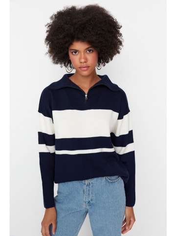 Trui wit/donkerblauw