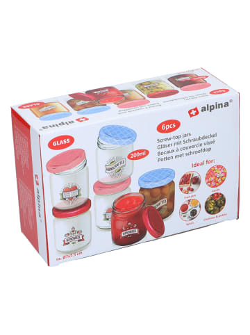 Słoiki (6 szt.) w kolorze błękitno-czerwonym - 200 ml