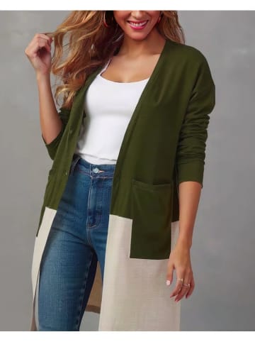 Cardigan in Khaki/ Creme