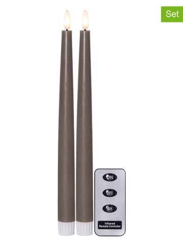 2-delige set: ledkaarsen "Flamme Slim" bruin - (H)28,5 cm