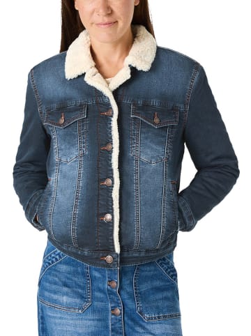 Jeansjacke in Dunkelblau/ Weiß