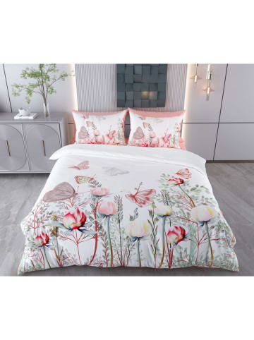 Bettwäsche-Set in Weiß/ Rosa/ Bunt