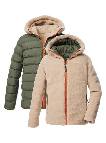 Omkeerbare doorgestikte jas "KOW 231" kaki/beige