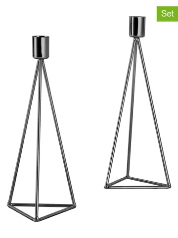 2er-Set: Kerzenhalter "Diamant'' in Schwarz - (B)9,5 x (H)24,5 x (T)9,5 cm
