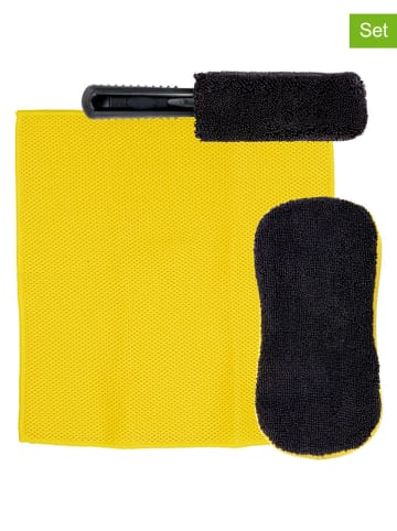 3tlg. Auto-Reinigungsset in Schwarz/ Gelb