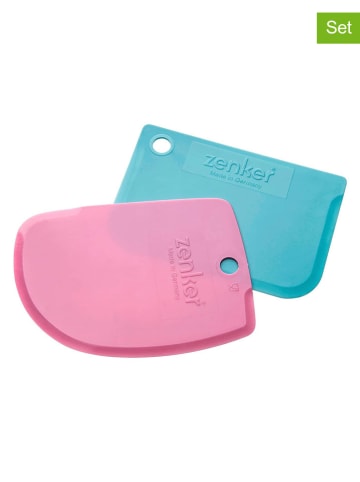 2tlg. Torten-Set ''SwSe'' in Rosa/ Hellblau - (L)11,9 x (B)8,5 cm
