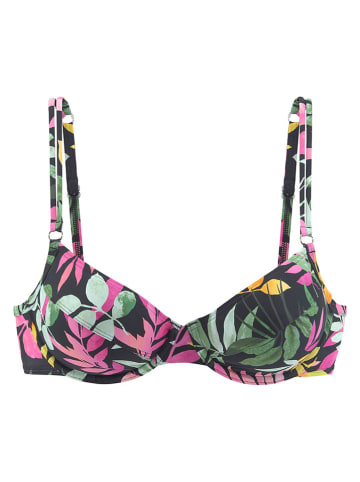 Bikini-Oberteil in Schwarz/ Grün/ Pink