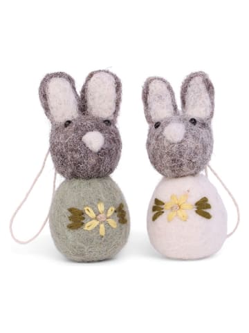 Zawieszki dekoracyjne (2 szt.) "Bunny" w kolorze szarym - dł. 7,5 cm