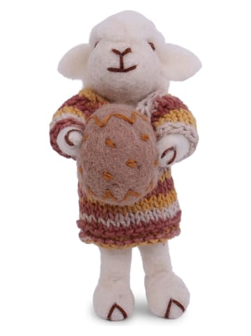 Figurka dekoracyjna "Sheep" w kolorze biało-czerwono-żółtym - dł. 11 cm