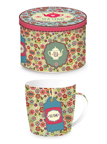 Kubek "Teatime" w kolorze zielonym ze wzorem - 350 ml