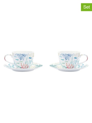Filiżanki (2 szt.) "Under the Sea" w kolorze białym ze wzorem - 110 ml