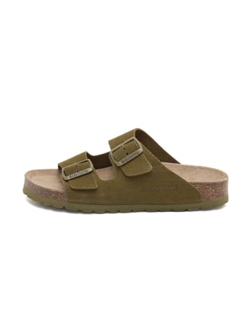 Skórzane klapki w kolorze khaki