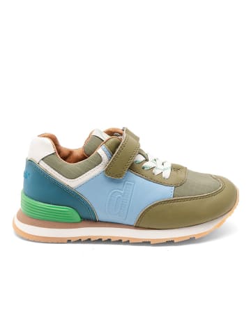 Leren sneakers "Walde" kaki/lichtblauw