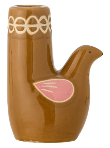Świecznik "Trudy" w kolorze jasnobrązowo-jasnoróżowym - 9 x 12,5 x 6 cm