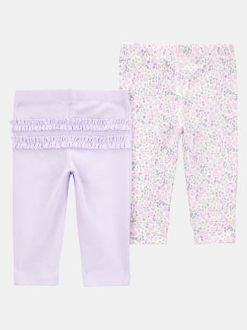 Legginsy (2 pary) w kolorze fioletowym i kremowym