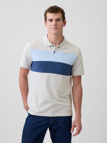 Poloshirt in Creme/ Blau