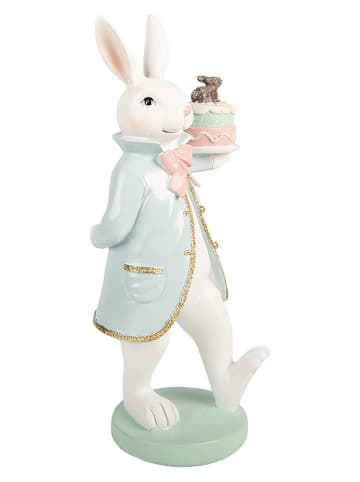 Decofiguur ''Konijntje'' wit/lichtblauw/groen - (B)13 x (H)28 x (D)11 cm