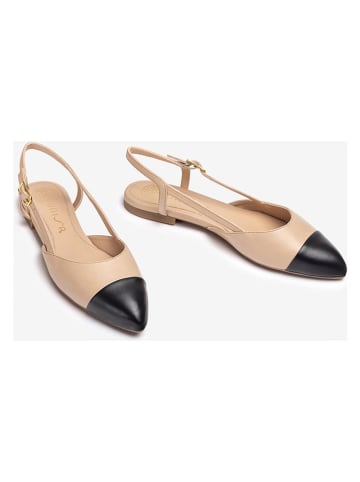 Leder-Slingballerinas in Beige/ Schwarz