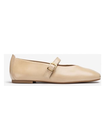 Leder-Spangenballerinas in Beige
