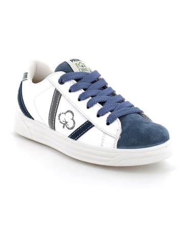 Skórzane sneakersy w kolorze biało-granatowym