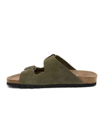 Skórzane klapki w kolorze khaki