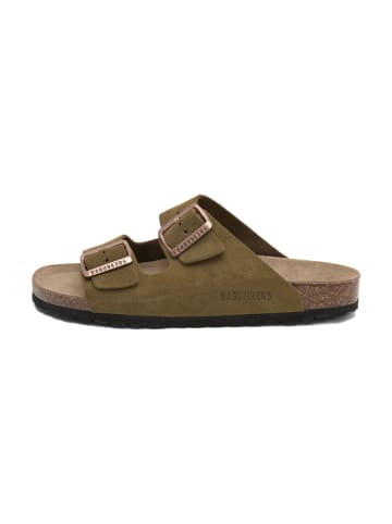 Leder-Pantoletten in Khaki
