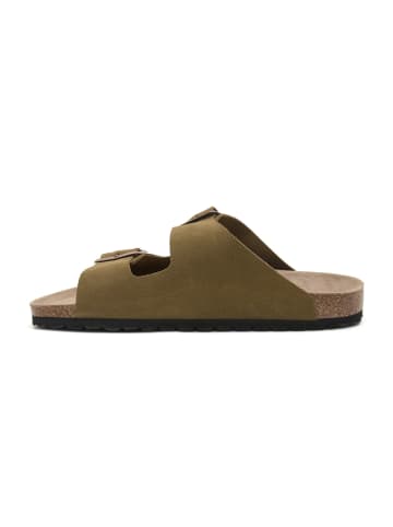 Skórzane klapki w kolorze khaki