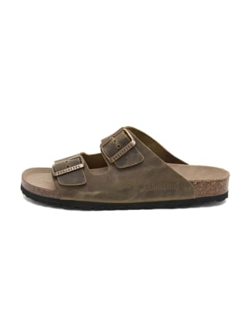 Leder-Pantoletten in Khaki