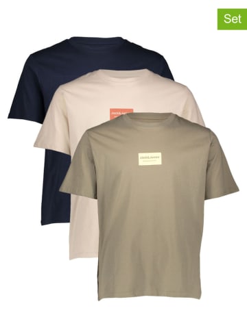 3er-Set: Shirt "Frank" in Dunkelblau/ Beige/ Khaki