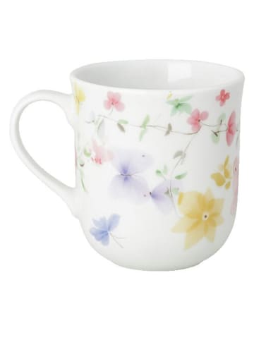Kaffeetasse "Blumenranke" in Weiß/ Bunt - (H)12 x Ø 9 cm