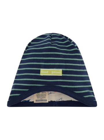 Wende-Beanie  in Dunkelblau/ Grün/ Creme