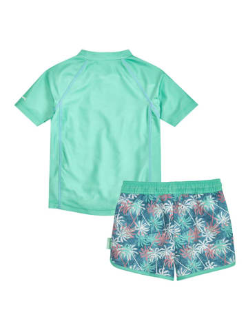 2tlg. Badeoutfit "Palmen" in Grün/ Blau