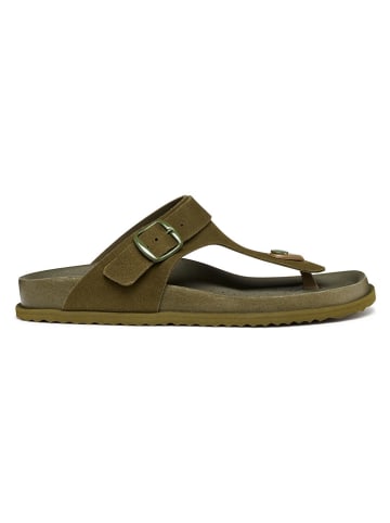 Leren teenslippers "Sandybett" kaki