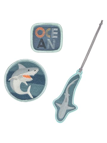 3-delige set: patches "Shark" grijs/lichtblauw