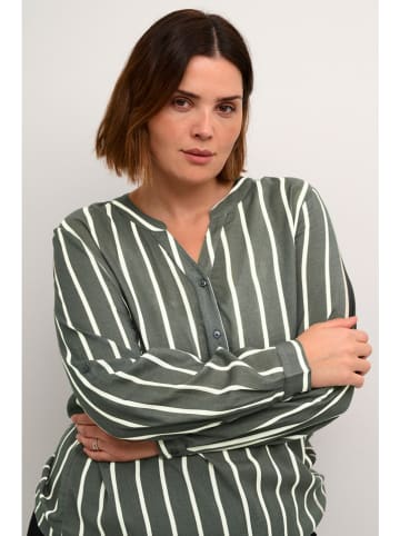 Bluse in Dunkelgrün/ Weiß