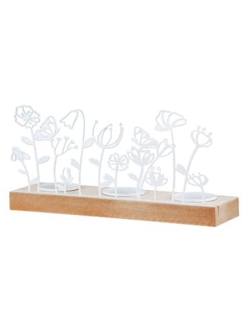 Świecznik "Spring Meadow" w kolorze beżowo-białym - 23,5 x 11,5 x 7 cm