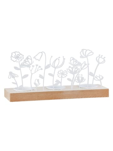 Windlicht "Frühlingswiese" in Beige/ Weiß - (B)23,5 x (H)11,5 x (T)7 cm