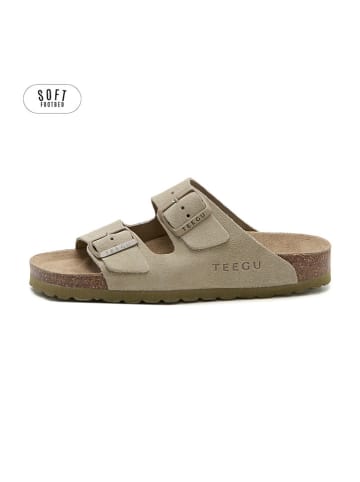Skórzane klapki w kolorze khaki