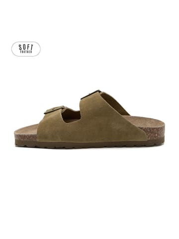 Skórzane klapki w kolorze khaki