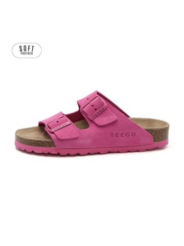 Leder-Pantoletten in Pink