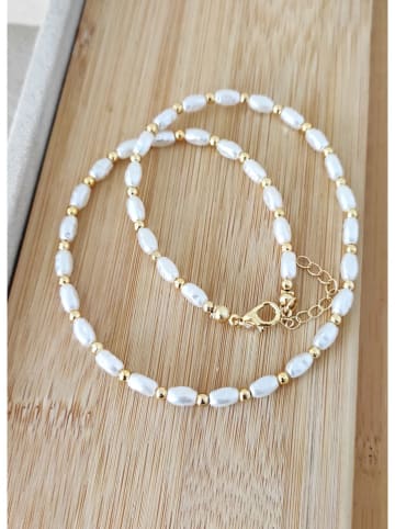 Vergulde ketting met edelstenen - (L)42 cm