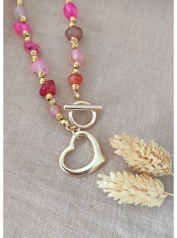 Vergulde ketting met edelstenen - (L)45 cm