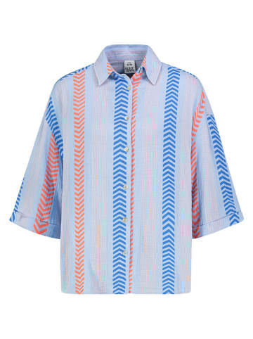 Blouse lichtblauw/blauw/oranje