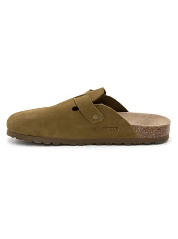 Leder-Clogs in Khaki