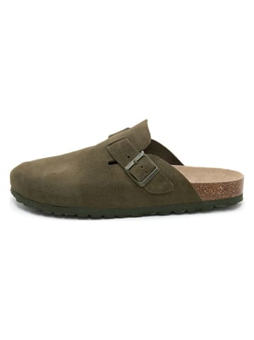 Skórzane chodaki w kolorze khaki
