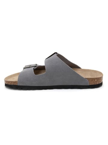 Leder-Pantoletten in Grau